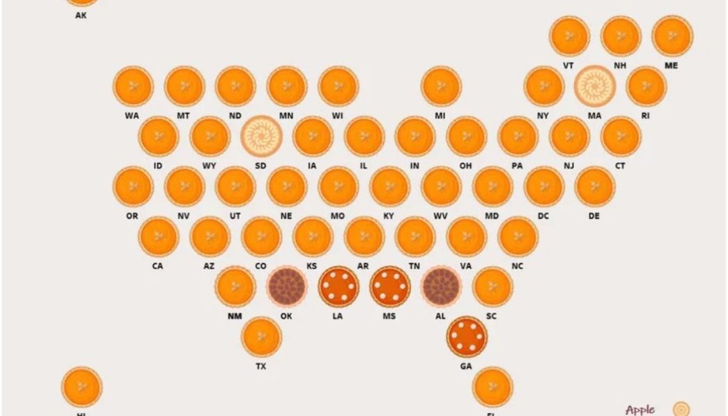 The most popular pies searched during Thanksgiving in the United States, mapped…