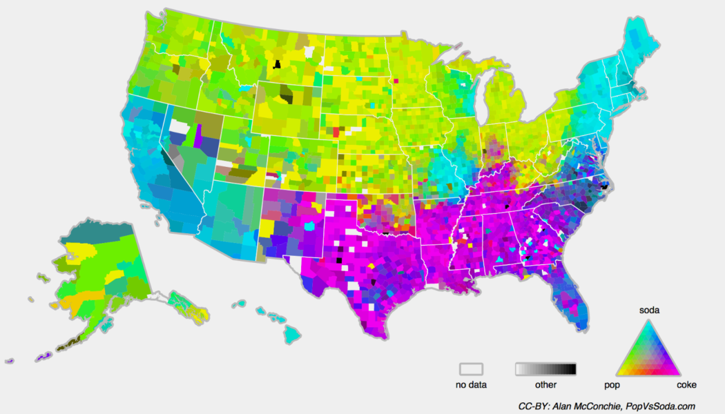 Where people in the United States say “soda” or “Coke” instead of “pop,” mapped…