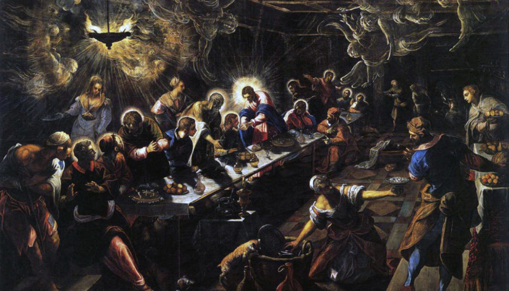 Take a close look at Tintoretto’s last ‘Last Supper’ — now THAT’s a halo…..