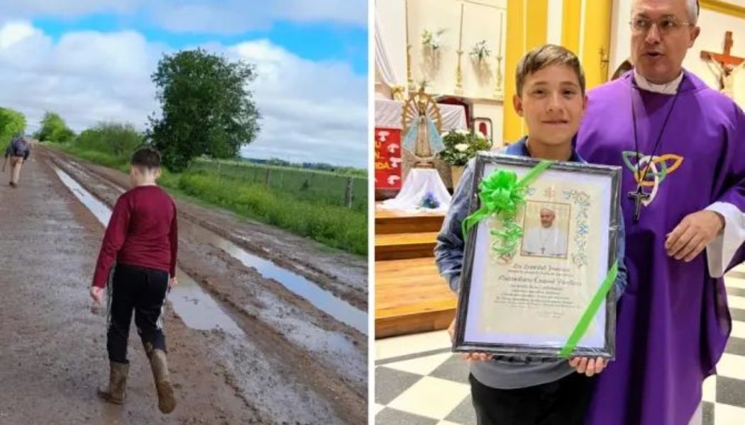 Boy Walks 7 Miles on Muddy Roads to Receive Confirmation, Gets a Blessing From the Pope…