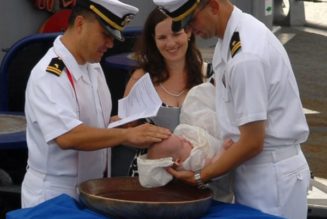 Have you ever heard of this Navy tradition? Babies are baptized in the ship’s bell…..